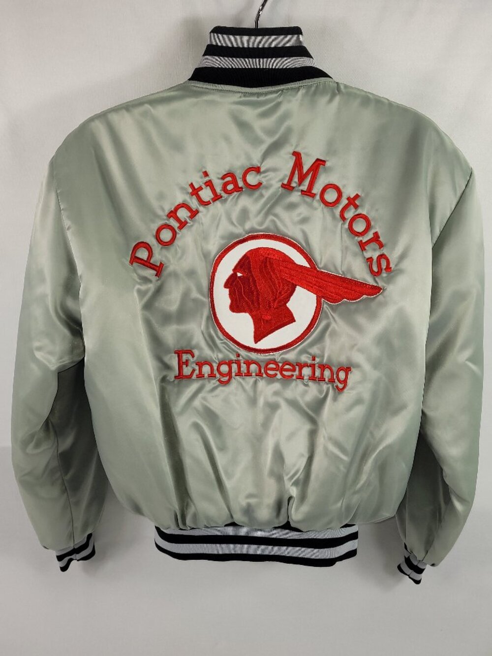 Chevy Pontiac Motors Engineering Vintage 80s Silver Satin Jacket Men's size L